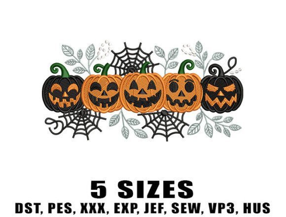 Reviewing Pumpkin Faces with Webs Embroidery Design