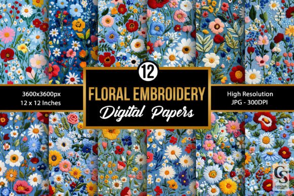 Reviewing Spring Floral Embroidery Digital Papers